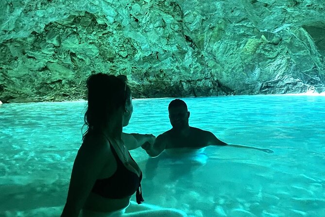 Secret Blue Gem Cave & Grama Bay Boat Tours Vlore - Haxhi Ali Cave and the first sea-cave stop