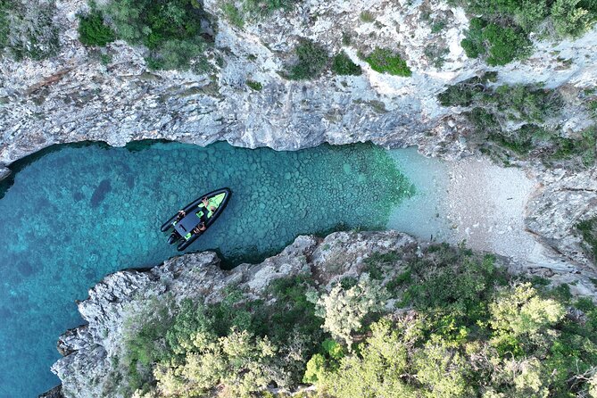 Vlore Speedboat Tour to Dafina Bay & Haxhi Ali Cave - Entering Haxhi Ali Cave by speedboat